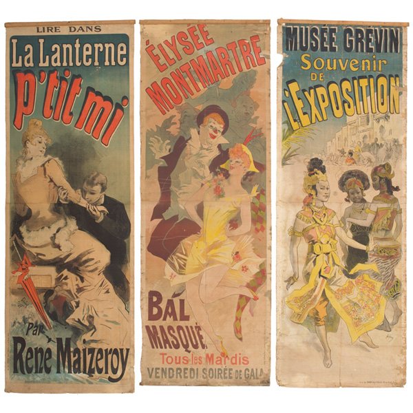 Jules Cheret: Jules Cheret (French, 1836-1932) "La Lanterne, P'tit mi par Rene Maizeroy, Musee Grevin, Souvenir de L'Exposition and Elysee Montmartre/Bal Masque (a group of three works)," color lithographs, largest
