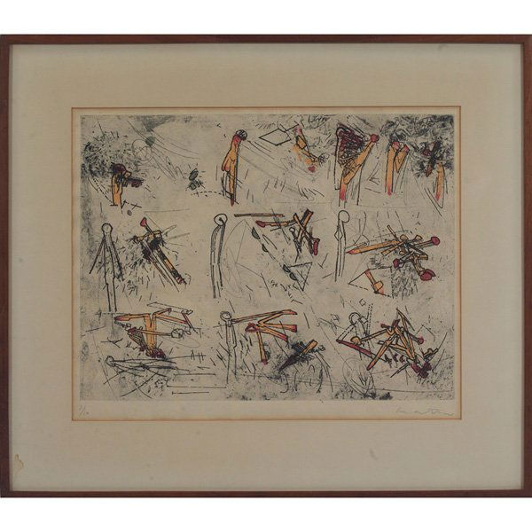 Roberto Matta: Roberto Matta (Chilean, 1911-2002) "Composition," 1959, color etching, 14.75" x 19.5", pencil signed and numbered in margin, edition of 50, framed