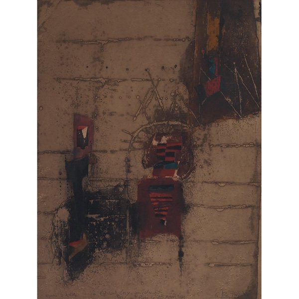 Johnny Friedlaender: Johnny Friedlaender (German, 1912-1992) "Untitled," 1968, color etching, 29.5" x 21.5", pencil singed and dated lower right, framed
