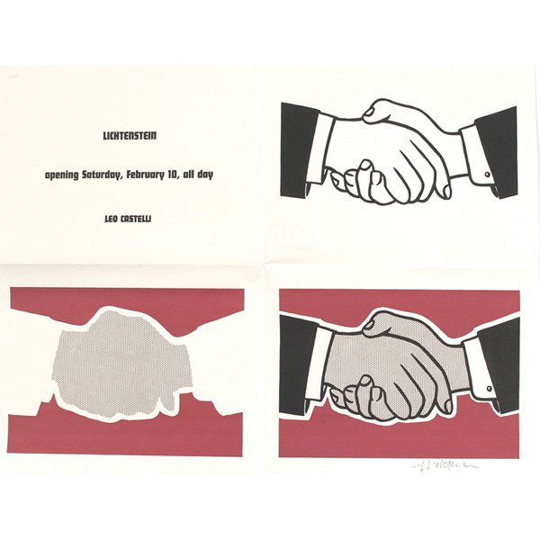 Roy Lichtenstein: Roy Lichtenstein (American, 1923-1997) "Handshake," 1962, lithograph, 17" x 22", pencil signed lower right, unframed