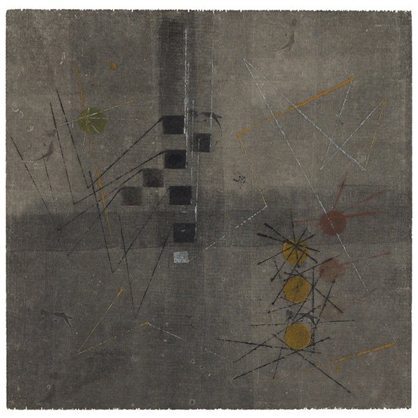 Harry Bertoia monotype, framed: Harry Bertoia (American, 1915-1978) "Untitled," monotype, framed, image size: 9" x 9", Kennedy Galleries, Inc. (New York, New York) label on verso, framed