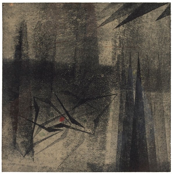 Harry Bertoia monotype, framed: Harry Bertoia (American, 1915-1978) "Untitled," monotype, framed, image size: 9" x 9", Kennedy Galleries, Inc. (New York, New York) label on verso, framed