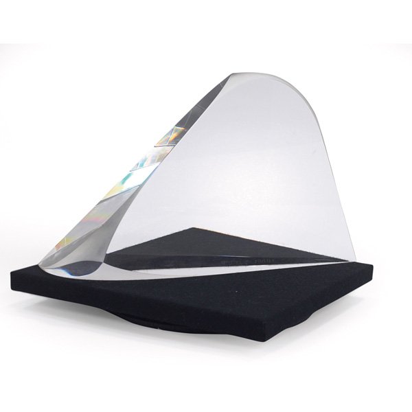 Christopher Ries Sunburst glass sculpture: Christopher Ries Sunburst glass sculpture, clear glass, on a velvet turntable base, glass only: 10.25"w x 2.5"d x 6"h, signed "Christopher Ries 2/12/97", mint condition