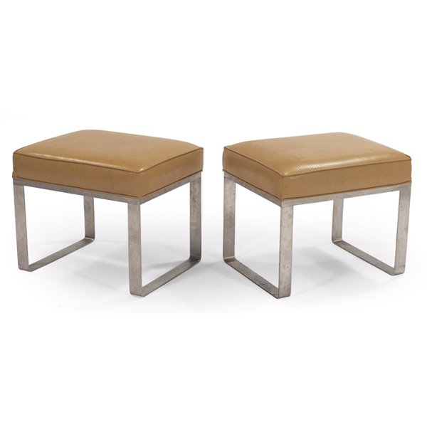 1960s benches: 1960s benches, pair, in the Style of Maison Jansen, steel bases, upholstered seats, unsigned, 23"w x 18"d x 19.5"h, very good original condition