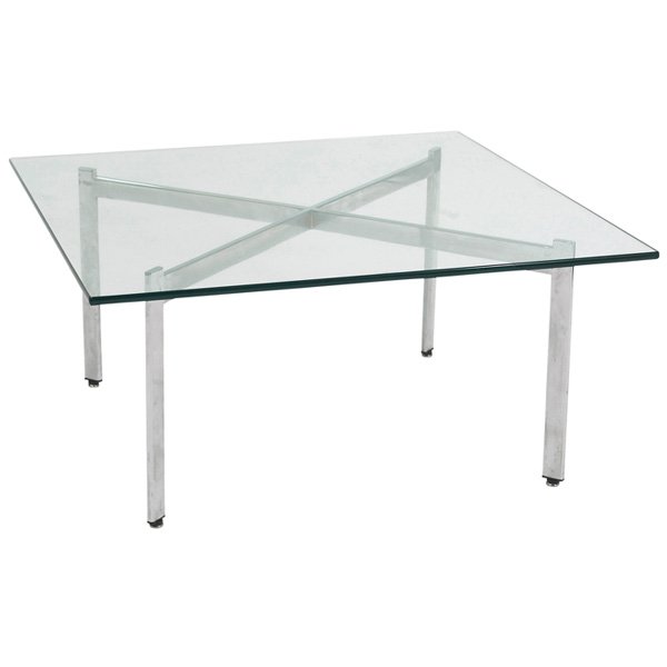Milo Baughman coffee table: Milo Baughman coffee table, chrome X-shaped base, square glass top, all feet intact, 36"w x 36"d x 17"h, very good original condition