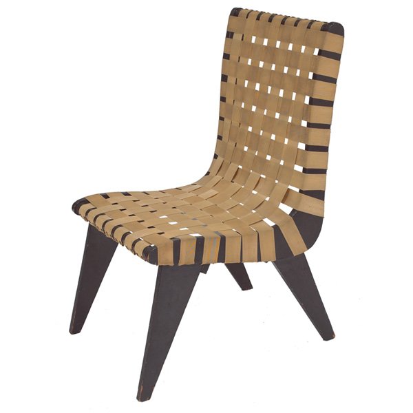 Klaus Grabe chair: Klaus Grabe chair, 1940s, original strap upholstery in a plywood frame with the original dark finish, 19.25"w x 23"d x 35"h, very good original condition