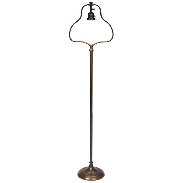 Handel floor lamp base: Handel floor lamp base, bronzed metal harp shape with an original copper-colored patina, original felt with cloth label, 14"w x 58"h