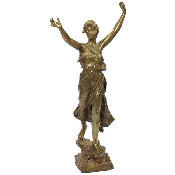 Eugene Marioton bronze: Eugene Marioton (French, 1854-1933) "Victory," 1904, bronze, 33"h, signed and dated
