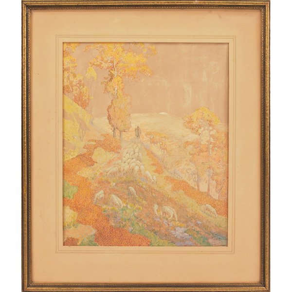 Ernest Albert: Ernest Albert (Belgian, 19001976) "Landscape," watercolor and ink, 19.5" x 16", signed lower right, framed