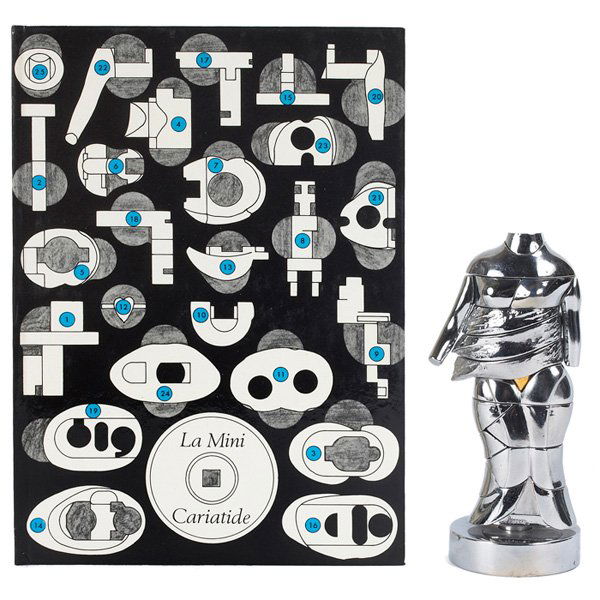 Miguel Berrocal: Miguel Berrocal (Spanish, 1933-2006) "Mini Cariatide (together with book)," 1968-1969, chrome plated metal, 6"h, signed