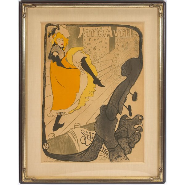 After Henri de Toulouse-Lautrec: After Henri de Toulouse-Lautrec (French, 1864-1901) "Jane Avril," color lithograph, 30.75" x 22", Depot Chez Kleinman & Rue de la Victoire, Imp. Chaix 20 Rue Bergere Raris Encres Lorilleux, framed