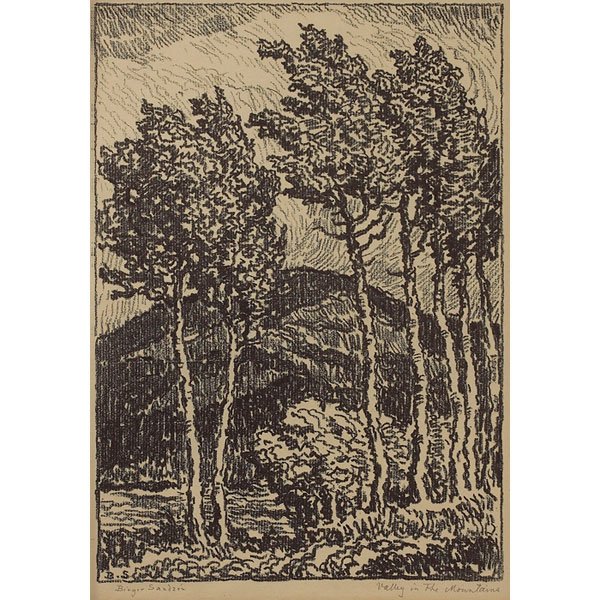 Birger Sandzen: Birger Sandzen (American, 1871-1954) "Valley in the Mountains," lithograph, 9.75" x 7", signed in pencil lower left, titled in pencil lower right, unframed
