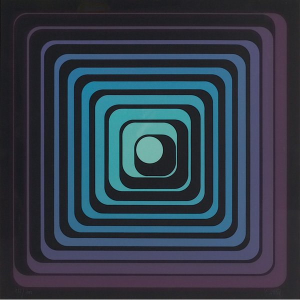 Yvaral: Yvaral (Jean-Pierre Vasarely) (French, 1934-2002) "Untitled," c. 1980, color serigraph, 23.5" x 23.5", signed lower right, numbered lower left, edition of 200, framed