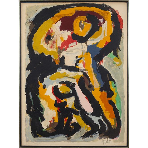 Karel Appell: Karel Appel (Dutch, 1921-2006) "Untitled," 1963, color lithograph, 29.5" x 21.5", signed in pencil lower right, numbered in pencil lower left, edition of 95, framed