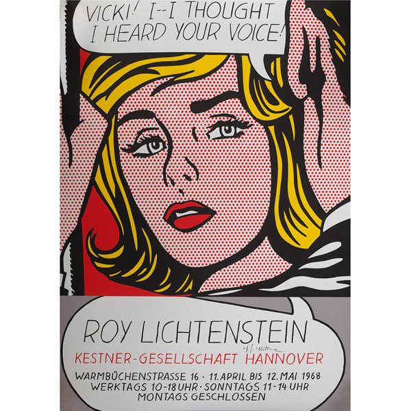 Roy Lichtenstein: Roy Lichtenstein (American, 1923-1997) "Kestner-Gesselschaft, Hanover," 1968, color lithograph, 23" x 16", signed lower right, unframed