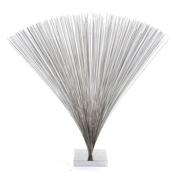 Harry Bertoia Spray sculpture Knoll: Harry Bertoia Spray sculpture, for Knoll, attribution, fine steel wires set in a polished metal base, unsigned, original finish, 28"dia x 27"h, excellent original condition
