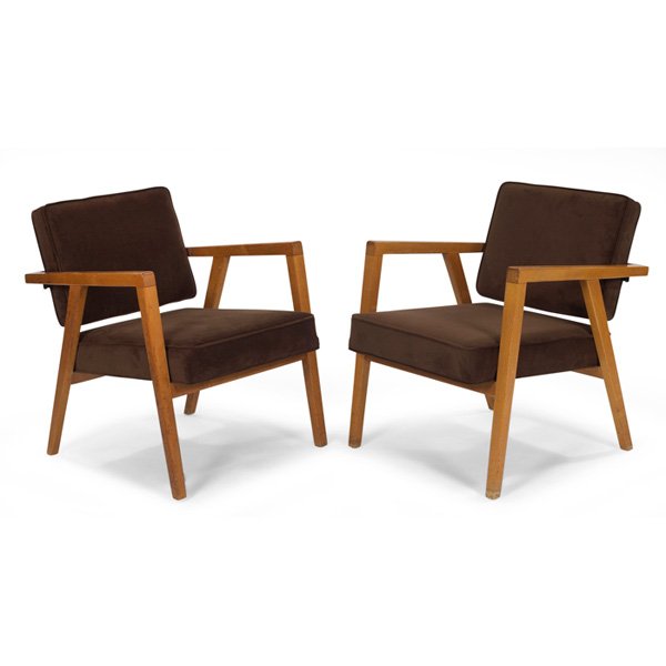 Franco Albini armchairs Knoll 1950s: Franco Albini armchairs, pair, by Knoll, 1950s, solid birch frames with upholstered seats and backs, original finish, reupholstered, 25"w x 28"d x 30.5"h, overall excellent condition