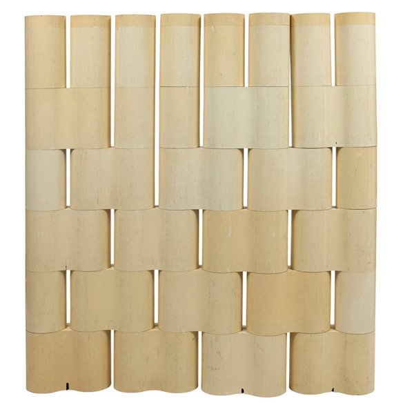 Pierluigi Spadolini screen room divider Kartell Italy: Pierluigi Spadolini screen or room divider, by Kartell, Italy, 1970s, molded white plastic, as shown: 61"w x 7.5"d x 68.5"h, chips and discoloration, good condition