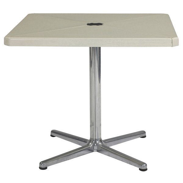 Giancarlo Piretti folding table Anonima Castelli: Giancarlo Piretti "Plana" folding table, by Anonima Castelli, Italy, 1970s, molded off-white plastic top over an aluminum base, four sections fold and swivel for compact storage, closed: 23.5"w x 8"d