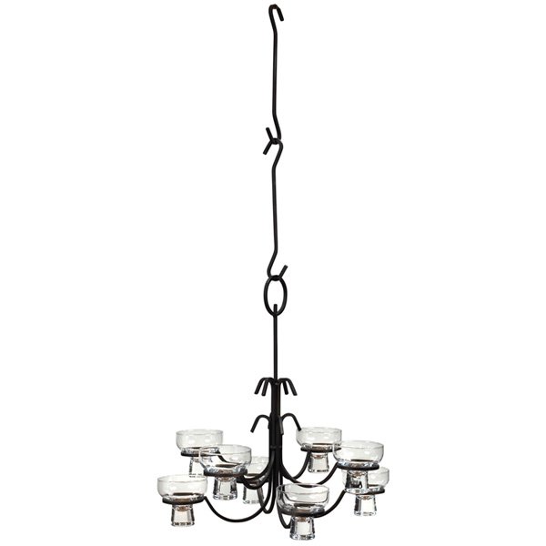 Erik Hoglund chandelier Boda Nova Glassworks Axel Strom: Erik Hoglund chandelier, Boda Nova Glassworks/Axel Stromberg Ironworks, attribution, Sweden, c. 1965, iron and glass, (ring for screwing into ceiling not shown), clear glass votives, total size: 17"di