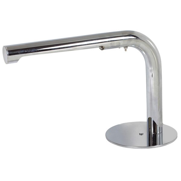 Robert Sonneman table/desk lamp, signed: Robert Sonneman table/desk lamp, USA, chrome, tubular form supported by a round metal base, 22"w x 9"d x 13.75"h, excellent original condition