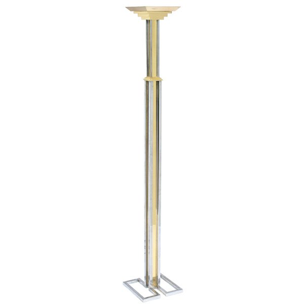 1970s floor lamp: 1970s floor lamp, Italy, designer unknown, brass and chrome-plated form with stepped torchiere, halogen bulb, 12"w x 73", very good condition