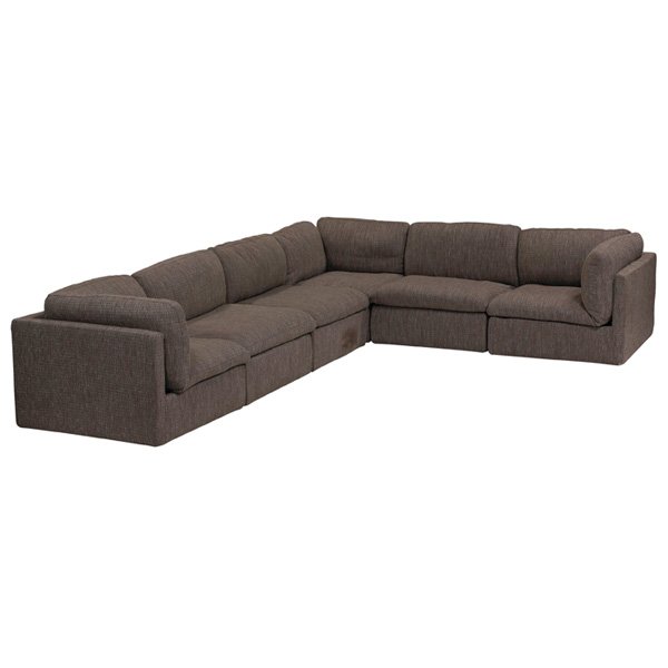 Zanotta sectional sofa Italy, 6 pieces, signed: Zanotta sectional sofa, Italy, six pieces, three corner units and three straight units, black plastic bases with rubber feet, multi-colored upholstery with an overall taupe appearance, each with Zanot