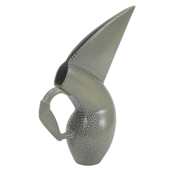 Anthony Theakston Toucan jug: Anthony Theakston (British, 20th c.) Toucan (bird) jug, porcelain with green salt glaze, 8"w x 3"d x 10"h, signed, mint condition