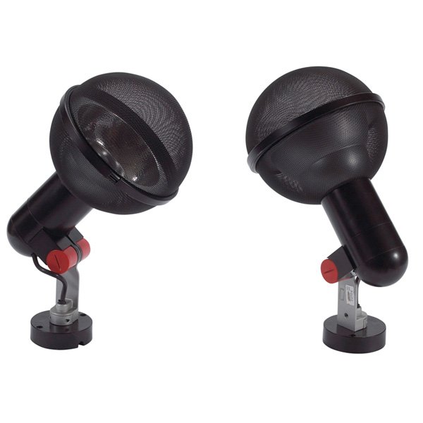 Roger Tallon wall sconces Erco Germany: Roger Tallon wall sconces, pair, by Erco, Germany, wire mesh ball diffusers, black and red mounting structure, original finish, shade: 7"dia, depth: 13.5", very good original condition