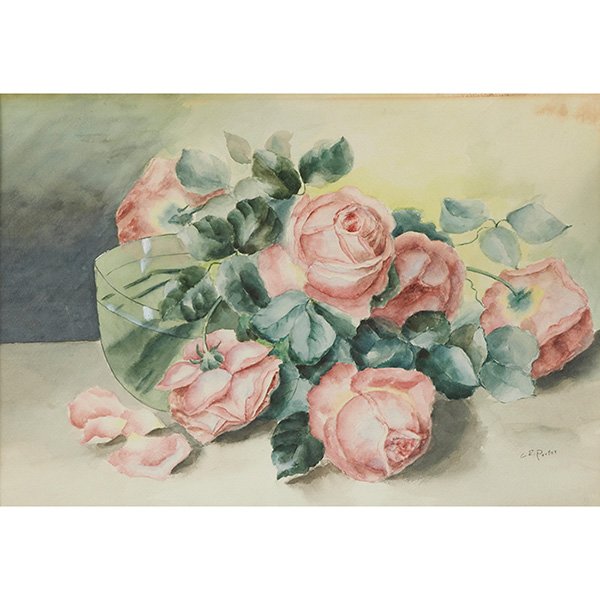Charles Ethan Porter (American, 1847-1923) Peonies in a: Charles Ethan Porter (American, 1847-1923) "Peonies in a Glass Bowl", 1890; watercolor/paper, 14.25" x 20.75", signed.