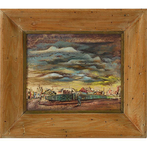 Aaron Bohrod (American, 1907-1992) Vista,: Aaron Bohrod (American, 1907-1992) "Vista," mixed media on board, 11" x 14", signed lower right, titled on verso, framed