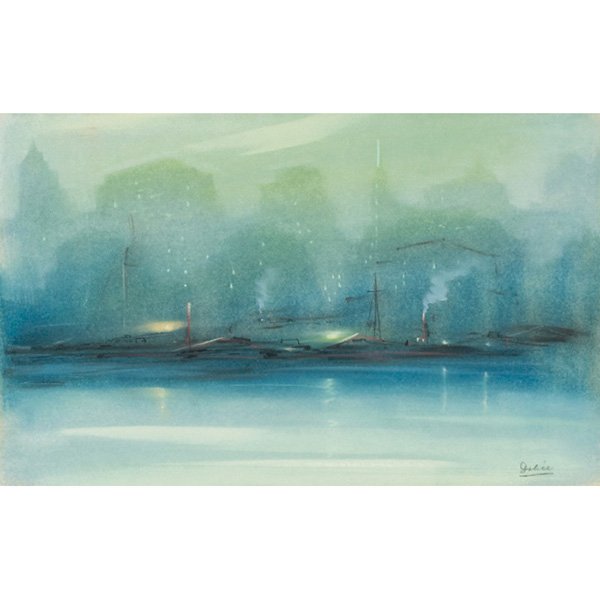 Leon Louie Dolice (German/American, 1892-1960), New: Leon Louie Dolice (German/American, 1892-1960), "New York Harbor Scene," pastel on paper, 12" x 18.75", overall 18.5" x 25.5" signed, framed