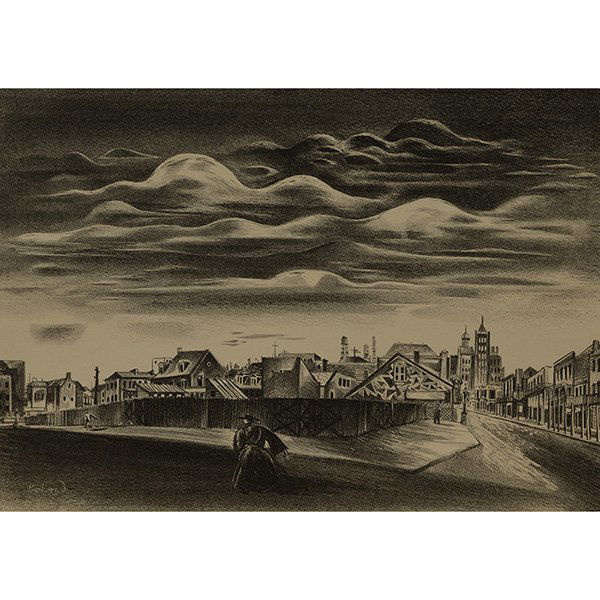 Aaron Bohrod (American, 1907-1992) New Orleans Vista,: Aaron Bohrod (American, 1907-1992) "New Orleans Vista," 1953, lithograph, 9.75" x 13.75", signed in pencil lower right, edition of 250, unframed