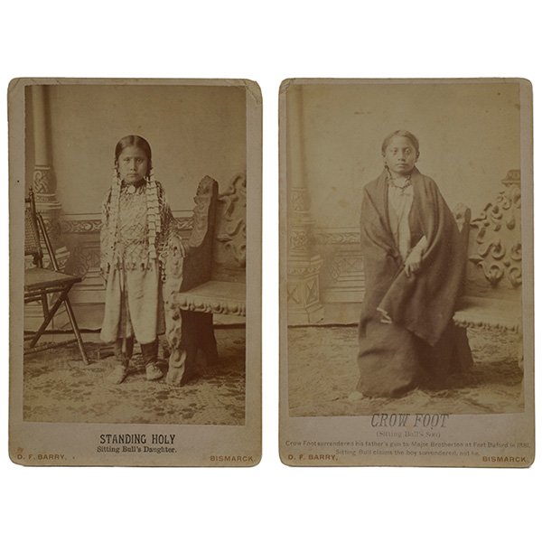 D.F. Barry (American, 1854-1934) Crow Foot, Sitting: D.F. Barry (American, 1854-1934) "Crow Foot, Sitting Bull's Son and Standing Holy, Sitting Bull's Daughter (a pair of works)," c. 1885, albumen print, 5.5" x 3.75", unframed Provenance: Andrew Smith G