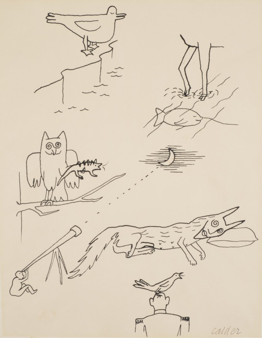 Alexander Calder (American, 1898-1976) Untitled, for 'A: Alexander Calder (American, 1898-1976) "Untitled, for 'A Bestiary'," 1955, ink on paper, 14.5" x 11.5", signed lower right, framed Provenance: Perls Galleries, New York, New York Estate of Isabel Ault