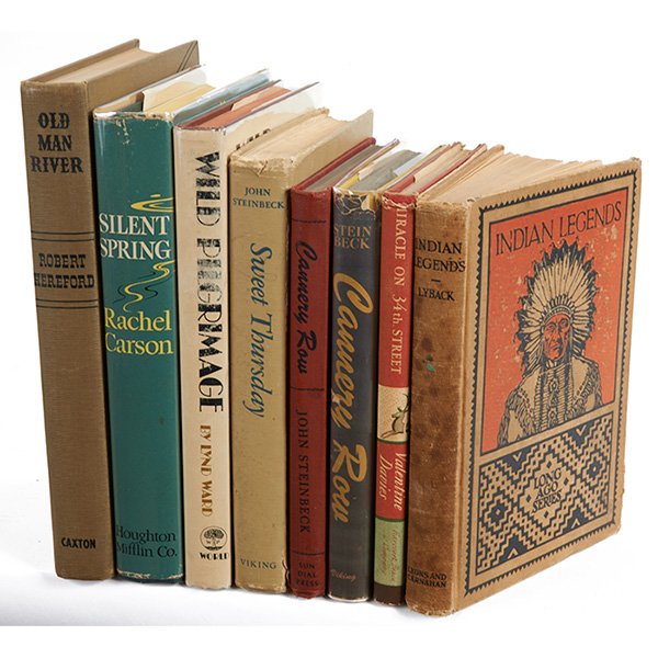 Eight books: [STEINBECK, John]. Cannery Row.;: Eight books: [STEINBECK, John]. Cannery Row.; [STEINBECK, John]. Sweet Thursday.; [STEINBECK, John]. Cannery Row.; [WARD, Lynd]. Wild Pilgrimage.; [HEREFORD, Robert A.]. Old Man River : the memories o