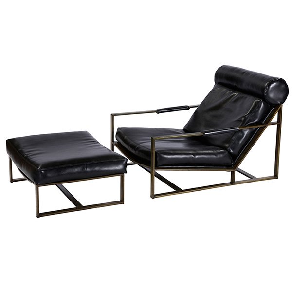 Milo Baughman B1739 lounge chair and ottoman: Milo Baughman B1739 lounge chair and ottoman, by Thayer Coggin, 1966, bronze frame with the original black vinyl upholstery, original finish, chair signed with Thayer Coggin label and dated 1966, chai