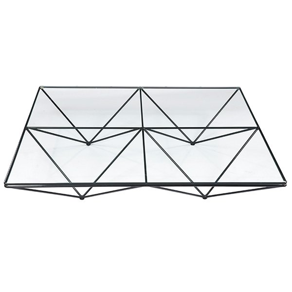 Paolo Piva Alanda table, B&B Italia: Paolo Piva "Alanda" table, by B&B Italia, Italy, geometric black metal rod frame with inset glass top, round feet, 47.25"sq x 9.75"h, excellent original condition