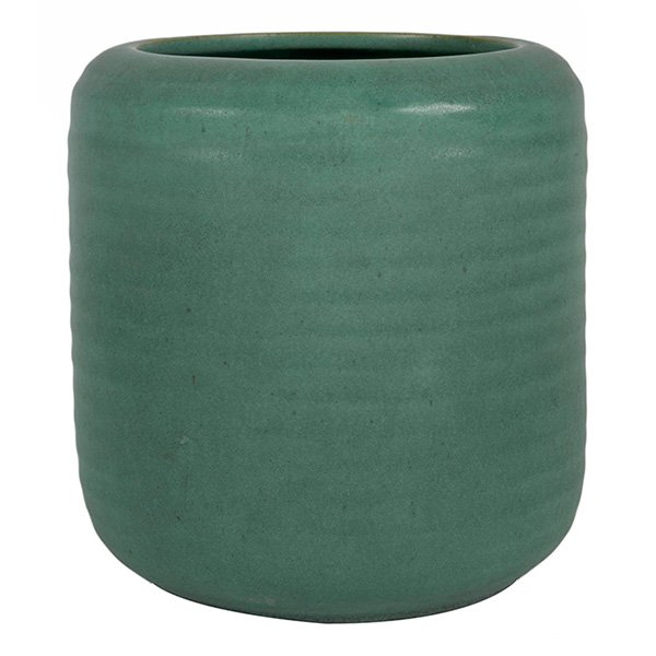 Teco vase, #370, designed by W. D. Gates: Teco vase, #370, designed by W. D. Gates, covered in a green matte glaze, signed, 5"w x 5"h