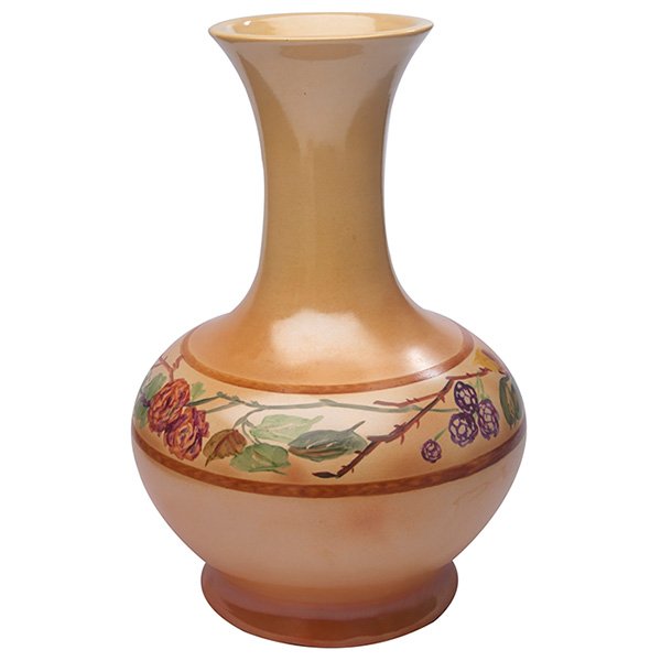 Roseville Pauleo vase: Roseville Pauleo vase, large rare form with a hand-painted floral design and a luster glaze, unmarked, 9"w x 13"h