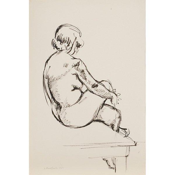 Isaac Friedlander: Isaac Friedlander, (American, 1890-1968), Seated Nude, 1950, ink on paper, signed and dated lower left , 19" x 12.25" Provenance: Joseph Hirshhorn, Hirshhorn Museum, Washington, D.C. (Accession No. 86