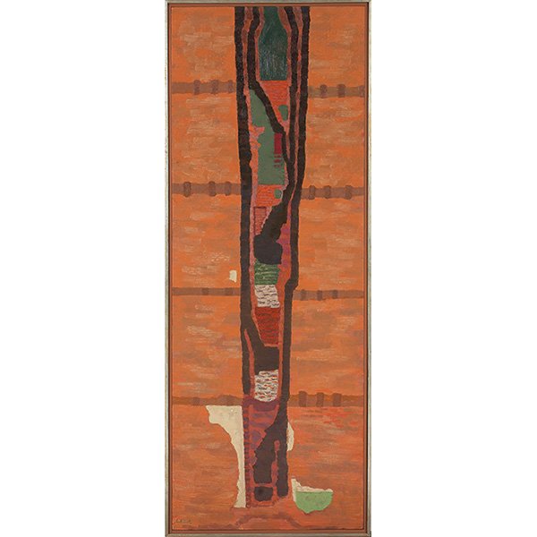 Lucy Carter Eliot: Lucy Carter Eliot, (American, 1913-2010), Chimney Traces, oil on canvas, signed , 60" x 21.5"