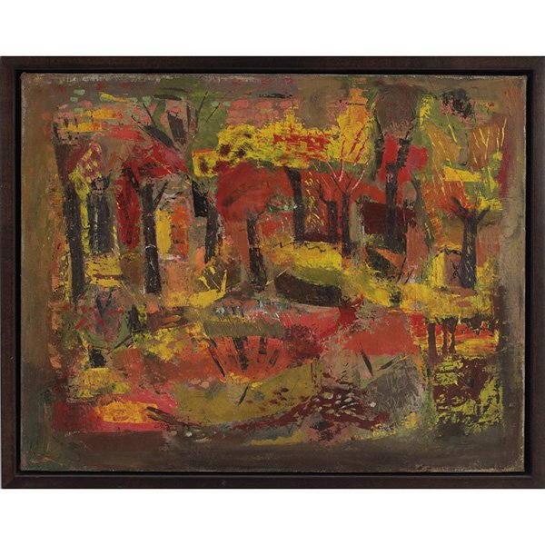 Gina Knee: Gina Knee, (American, 1898-1982), Autumn Woods-Easthampton, oil on canvas, 14" x 18"