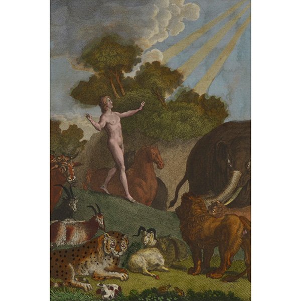 William Blake: * After William Blake, (British, 1757-1827), Adam and Eve in Paradise, together with three color prints, etching, 7" x 5.5" Property from the Estate of Robert E. Beck, Murphysboro, Illinois