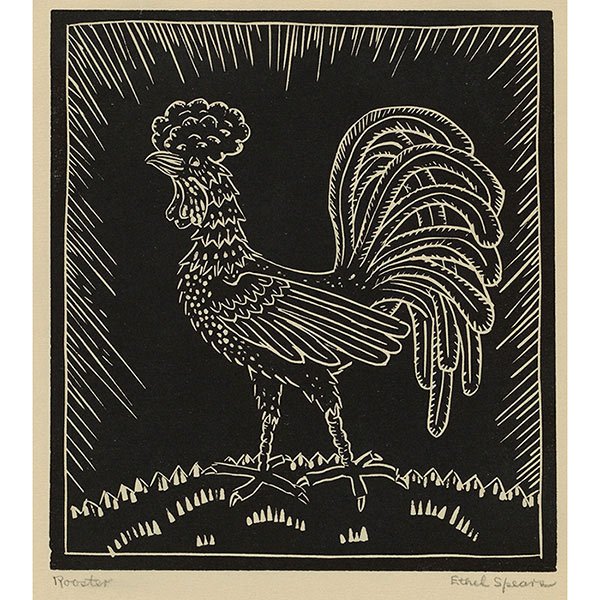 Ethel Spears: Ethel Spears, (American, 1903-1974), Rooster, woodcut, signed and titled in pencil in the margin , 6.25" x 5.5" rovenance: Frederick Baker, Inc., Chicago, Illinois (label on verso)