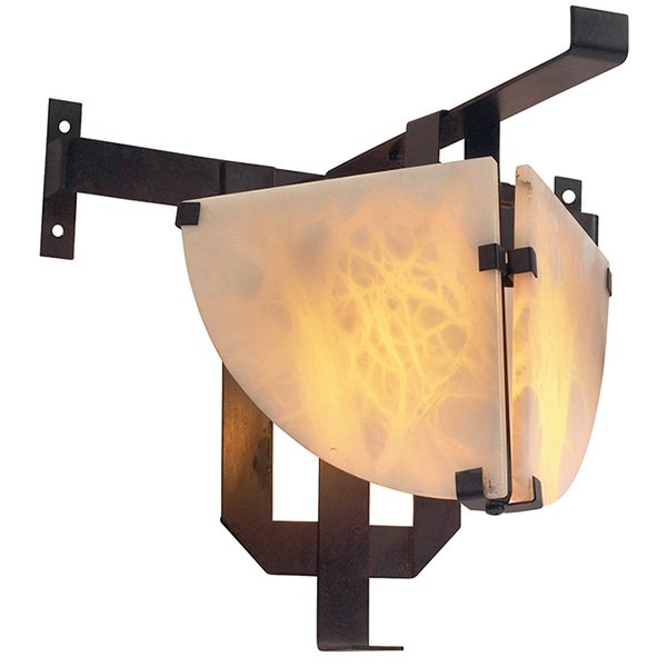 Pierre Chareau Potence wall sconce, 1990s production of: Pierre Chareau Potence wall sconce, 1990s production of the 1920s design, produced by Edition Modern, suspended shade with two alabaster plates adjusts forward and backward in a metal frame, 13.5"w x
