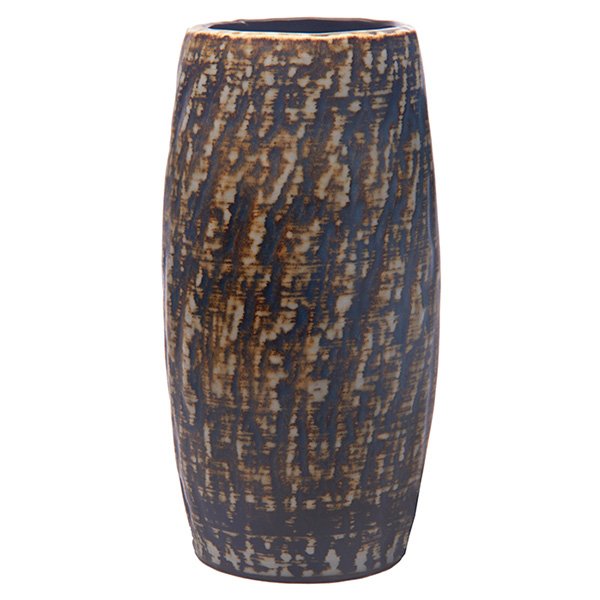 Rohrstrand vase, designed by Gunnar Nylund: Rohrstrand vase, designed by Gunnar Nylund, swollen cylindrical shape, covered in a mottled brown matte glaze, marked, artist initials, 3.5"w x 7"h