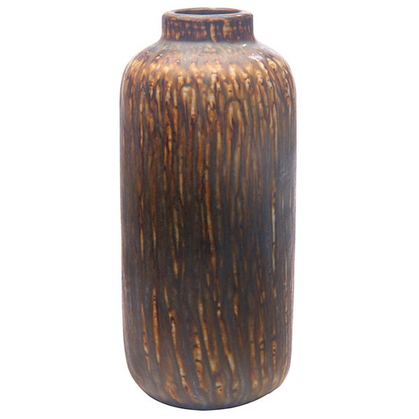 Rohrstrand vase, designed by Gunnar Nylund: Rohrstrand vase, designed by Gunnar Nylund, shouldered shape, covered in a mottled brown matte glaze, marked, artist initials, 3"w x 6.5"h
