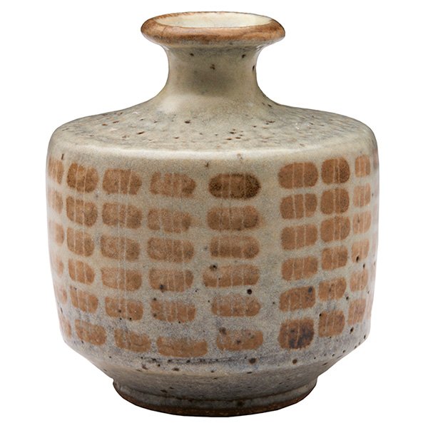 Laura Andreson vase: Laura Andreson vase, painted geometric design, signed, 3"w x 3.5"h