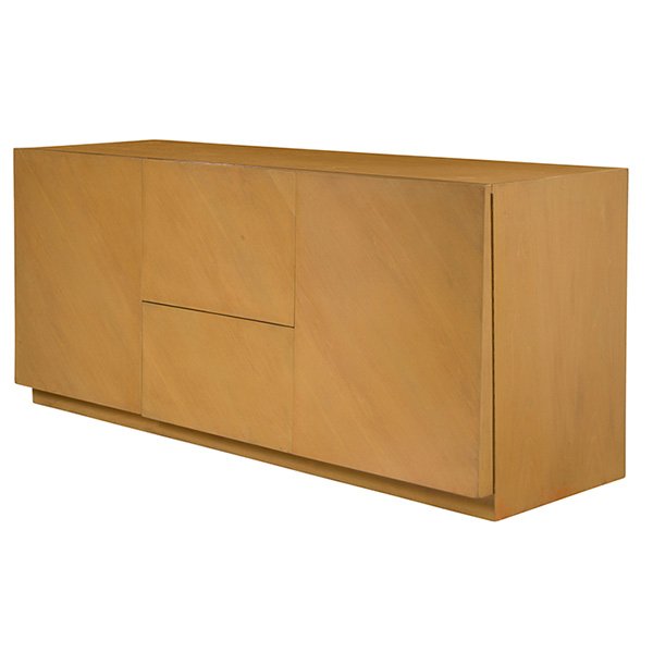 T.H. Robsjohn-Gibbings sideboard cabinet, by Widdicomb: T.H. Robsjohn-Gibbings sideboard cabinet, by Widdicomb, mahogany, door at left conceals three adjustable shelves and a vertical storage area for trays, drop-front at center above a large lower drawer,